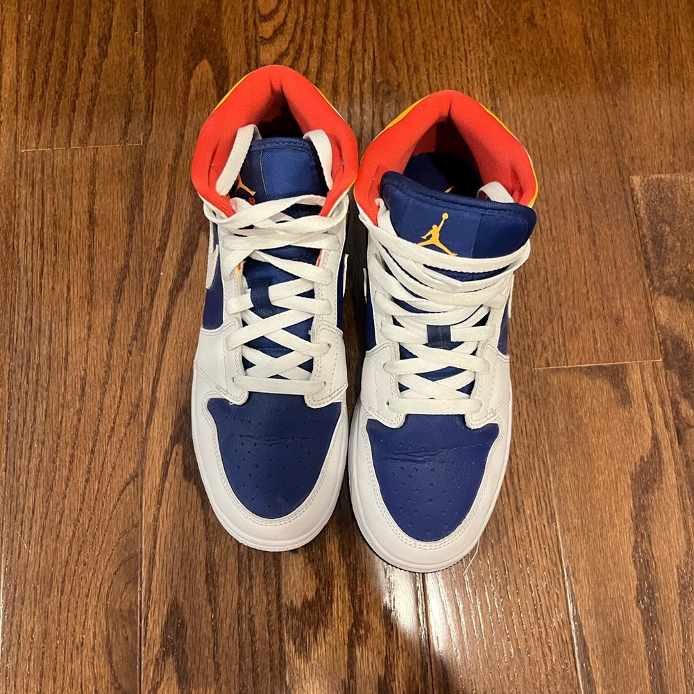 Jordan 1 Mid White Deep Royal Blue. Mens size 6.5. Womens 8. Worn once.